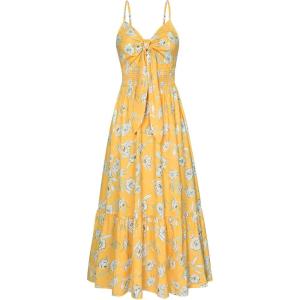 GRACE KARIN Womens Summer Floral Maxi Dresses 2026 Long Flowy Boho Dress Beach Vacation Sundresses Casual Clothes with Pocket(Yellow White Floral)