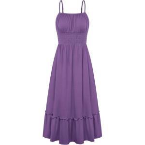 GRACE KARIN Women’s Summer Maxi Dress 2026,Smocked Ruched Bust Sundress with Adjustable Straps & Pockets-Beach Vacation Dress(Purple)