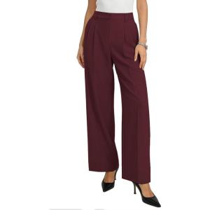 GRACE KARIN Women’s Wide Leg Work Pants, Wrinkle Free High Waisted Trousers with Pockets, Business Casual Office Slacks(Burgundy)