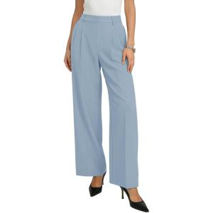 GRACE KARIN Women’s Wide Leg Work Pants, Wrinkle Free High Waisted Trousers with Pockets, Business Casual Office Slacks(Dusty Blue)