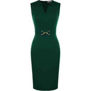 GRACE KARIN Work Dresses for Women 2026,V Neck Business Office Bodyon Dress,Sleeveless Pencil Semi Formal Midi Dress(Dark Green)