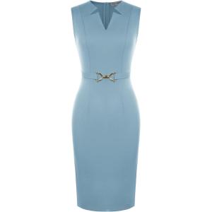 GRACE KARIN Work Dresses for Women 2026,V Neck Business Office Bodyon Dress,Sleeveless Pencil Semi Formal Midi Dress(Gray Blue)