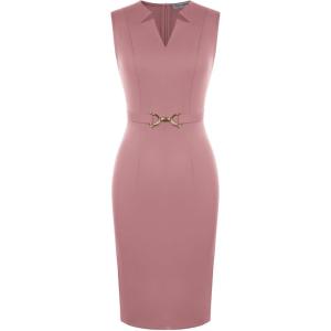 GRACE KARIN Work Dresses for Women 2026,V Neck Business Office Bodyon Dress,Sleeveless Pencil Semi Formal Midi Dress(Pink)