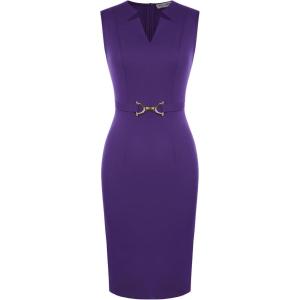 GRACE KARIN Work Dresses for Women 2026,V Neck Business Office Bodyon Dress,Sleeveless Pencil Semi Formal Midi Dress(Purple)