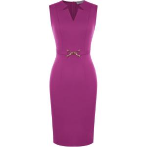 GRACE KARIN Work Dresses for Women 2026,V Neck Business Office Bodyon Dress,Sleeveless Pencil Semi Formal Midi Dress(Rose Purple)