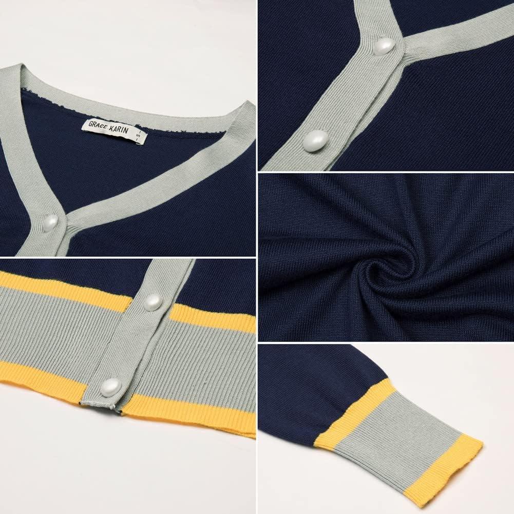 imageGRACE KARIN Cardigan Sweaters for Women Lightweight Long Sleeve Cropped Cardigan Spring Summer Fashion Clothing Outfits ShrugContrast Dark Blue