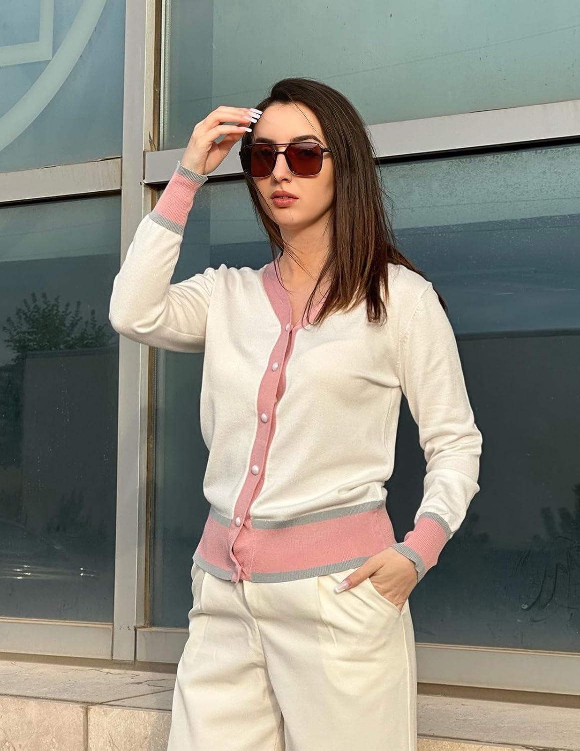 imageGRACE KARIN Cardigan Sweaters for Women Lightweight Long Sleeve Cropped Cardigan Spring Summer Fashion Clothing Outfits ShrugContrastwhite