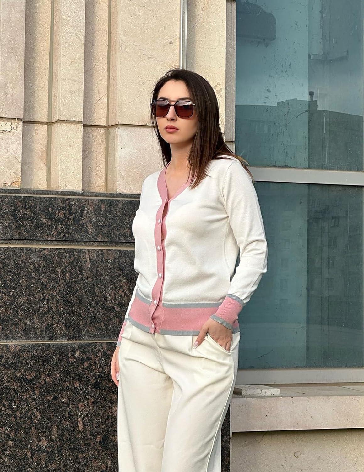 imageGRACE KARIN Cardigan Sweaters for Women Lightweight Long Sleeve Cropped Cardigan Spring Summer Fashion Clothing Outfits ShrugContrastwhite