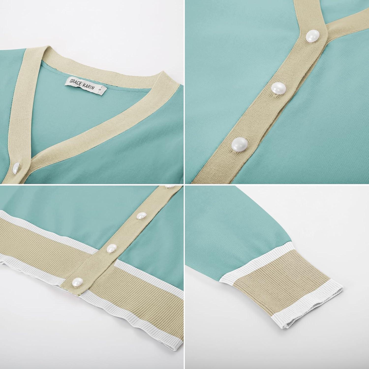 imageGRACE KARIN Cardigan Sweaters for Women Lightweight Long Sleeve Cropped Cardigan Spring Summer Fashion Clothing Outfits ShrugLight Blue