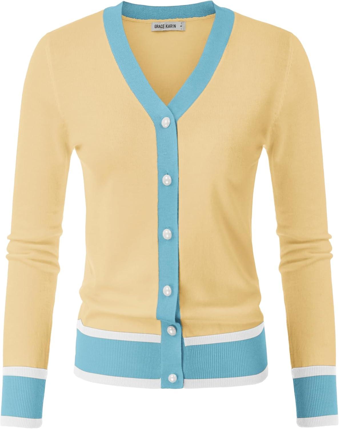 imageGRACE KARIN Cardigan Sweaters for Women Lightweight Long Sleeve Cropped Cardigan Spring Summer Fashion Clothing Outfits ShrugLight Yellow