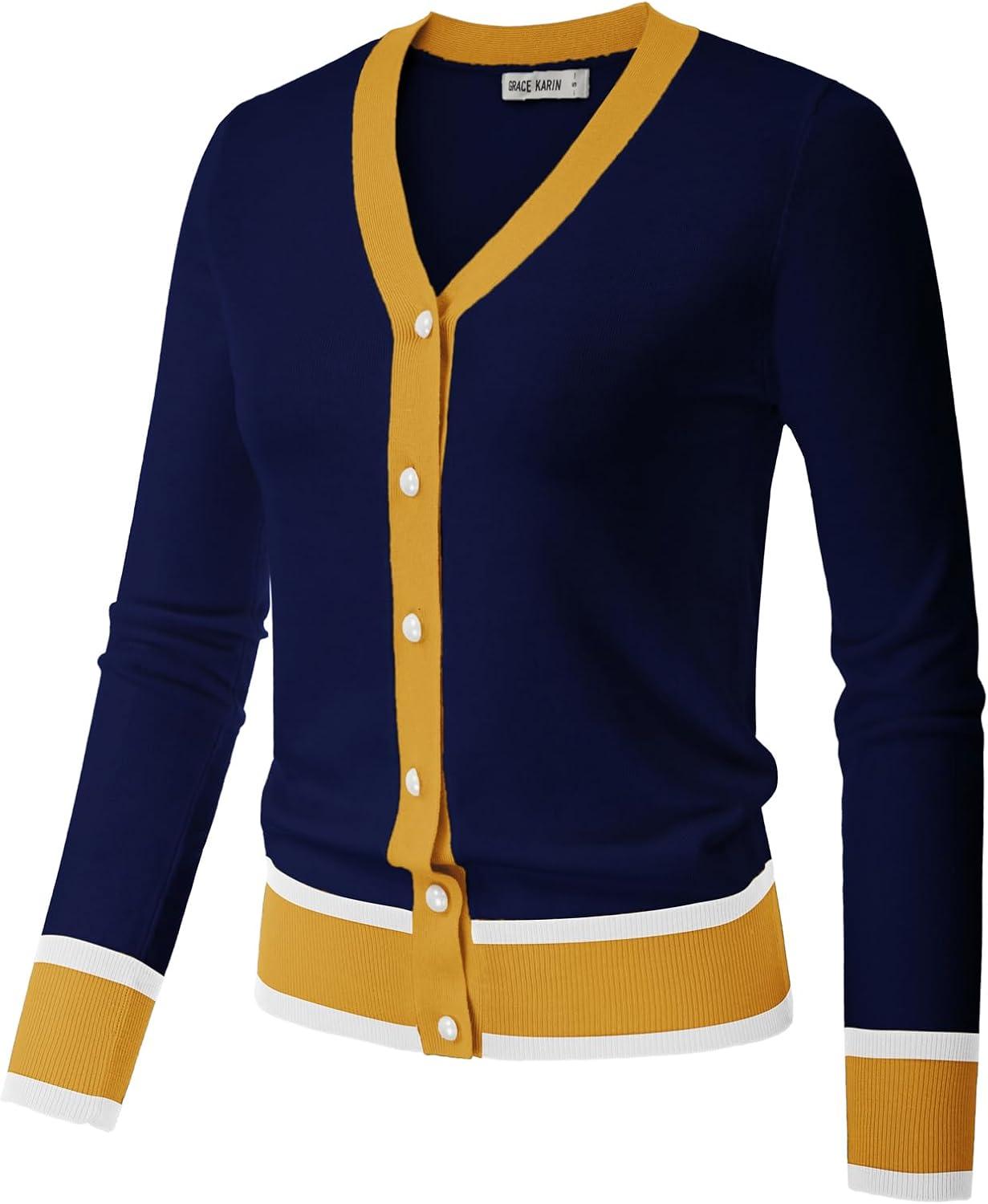 imageGRACE KARIN Cardigan Sweaters for Women Lightweight Long Sleeve Cropped Cardigan Spring Summer Fashion Clothing Outfits ShrugNavy Yellow