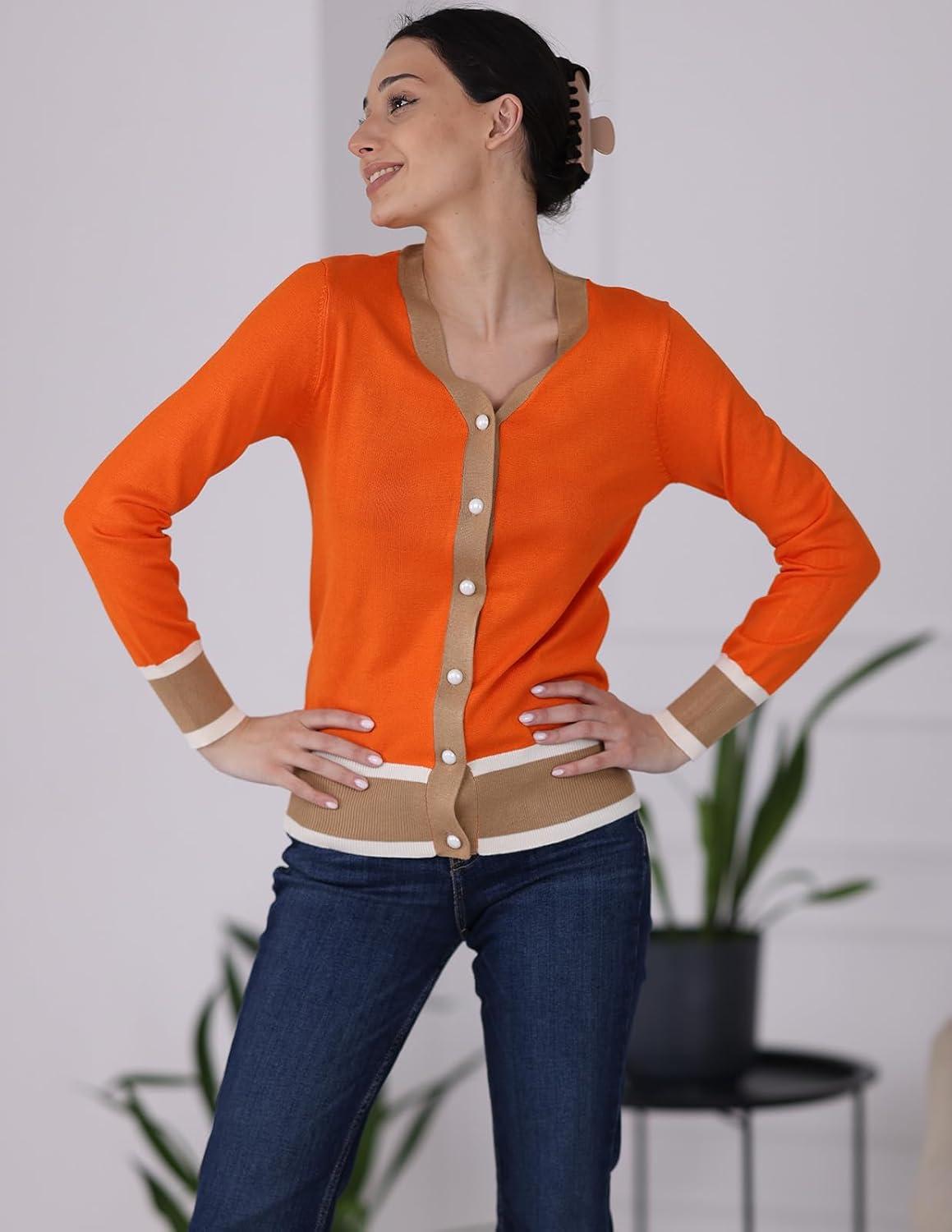 imageGRACE KARIN Cardigan Sweaters for Women Lightweight Long Sleeve Cropped Cardigan Spring Summer Fashion Clothing Outfits ShrugOrange