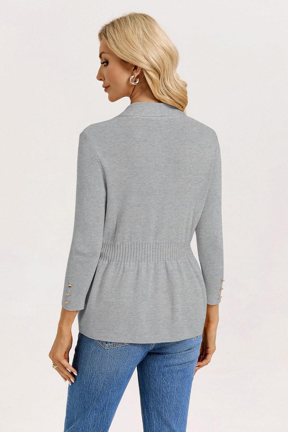 imageGRACE KARIN Cardigan for Women Trendy Lightweight Knit Sweaters Open Front Peplum Tops 2026 Spring OutfitsLight Grey