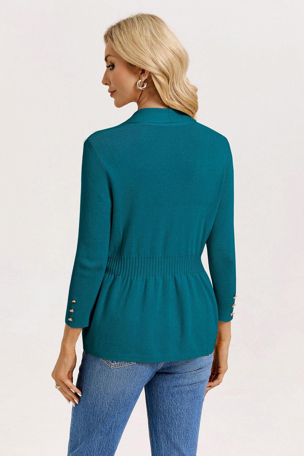 imageGRACE KARIN Cardigan for Women Trendy Lightweight Knit Sweaters Open Front Peplum Tops 2026 Spring OutfitsPeacock Blue
