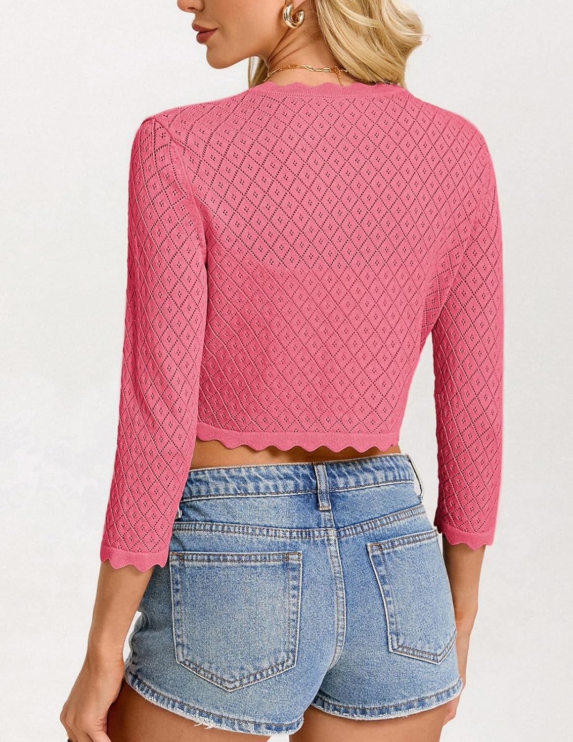 imageGRACE KARIN Womens 2026 Bolero Shrug 34 Sleeve Crochet Cropped Cardigan Open Front Knit Shrugs for DressesHot Pink