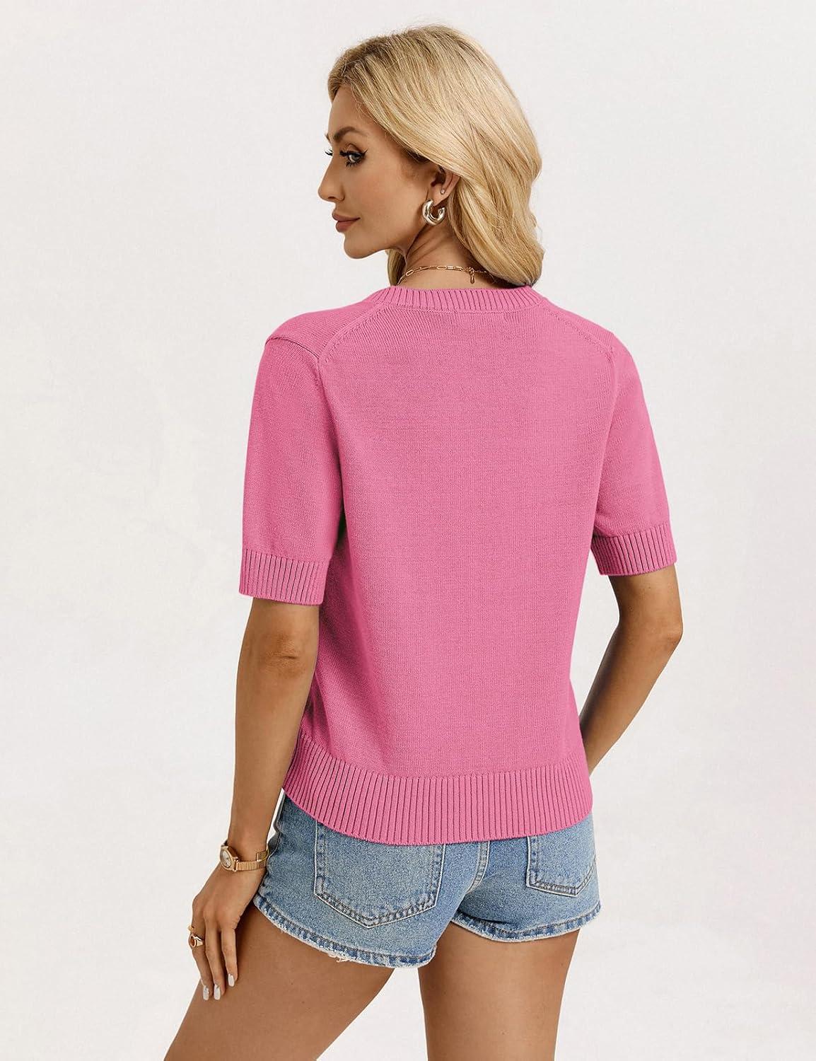 imageGRACE KARIN Womens Casual Short Sleeve Cardigan Lightweight Summer Cardigan Sweater 2026 Button Up Cropped Shrug SweaterBright Pink