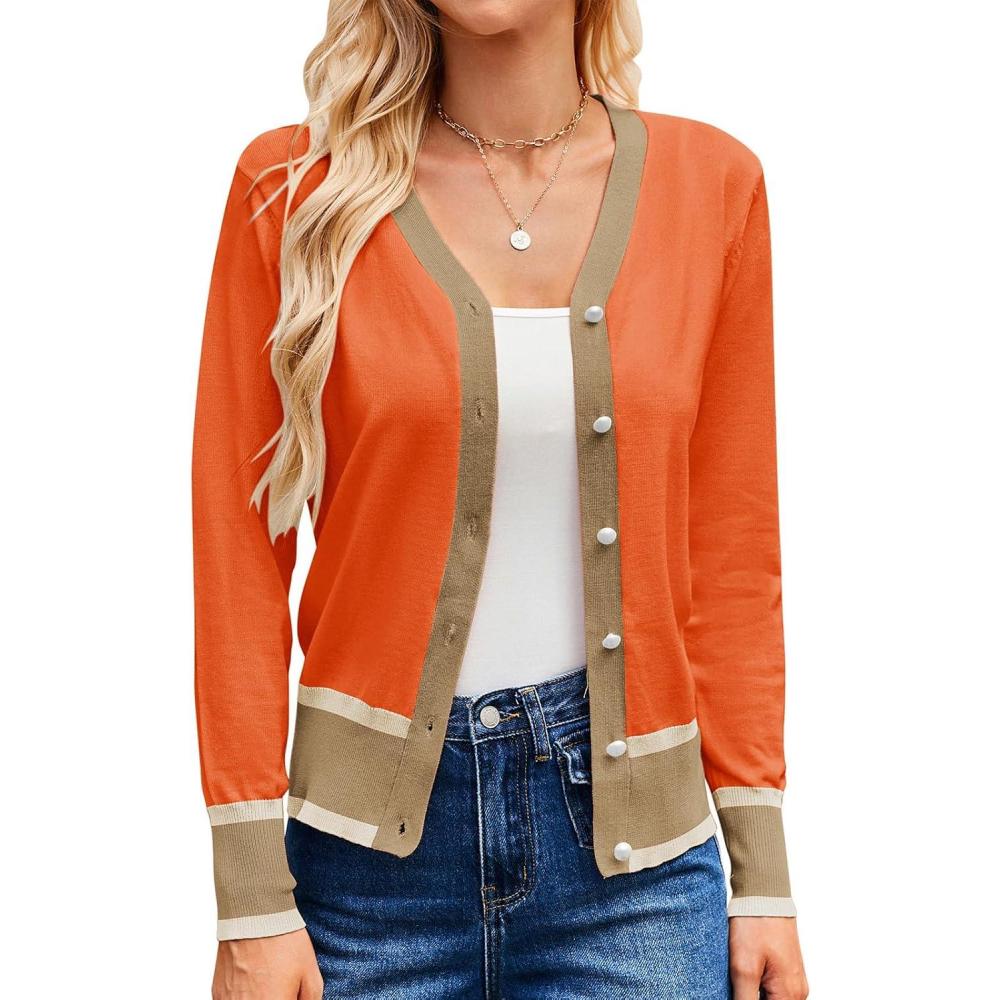 imageGRACE KARIN Cardigan Sweaters for Women Lightweight Long Sleeve Cropped Cardigan Spring Summer Fashion Clothing Outfits ShrugOrange