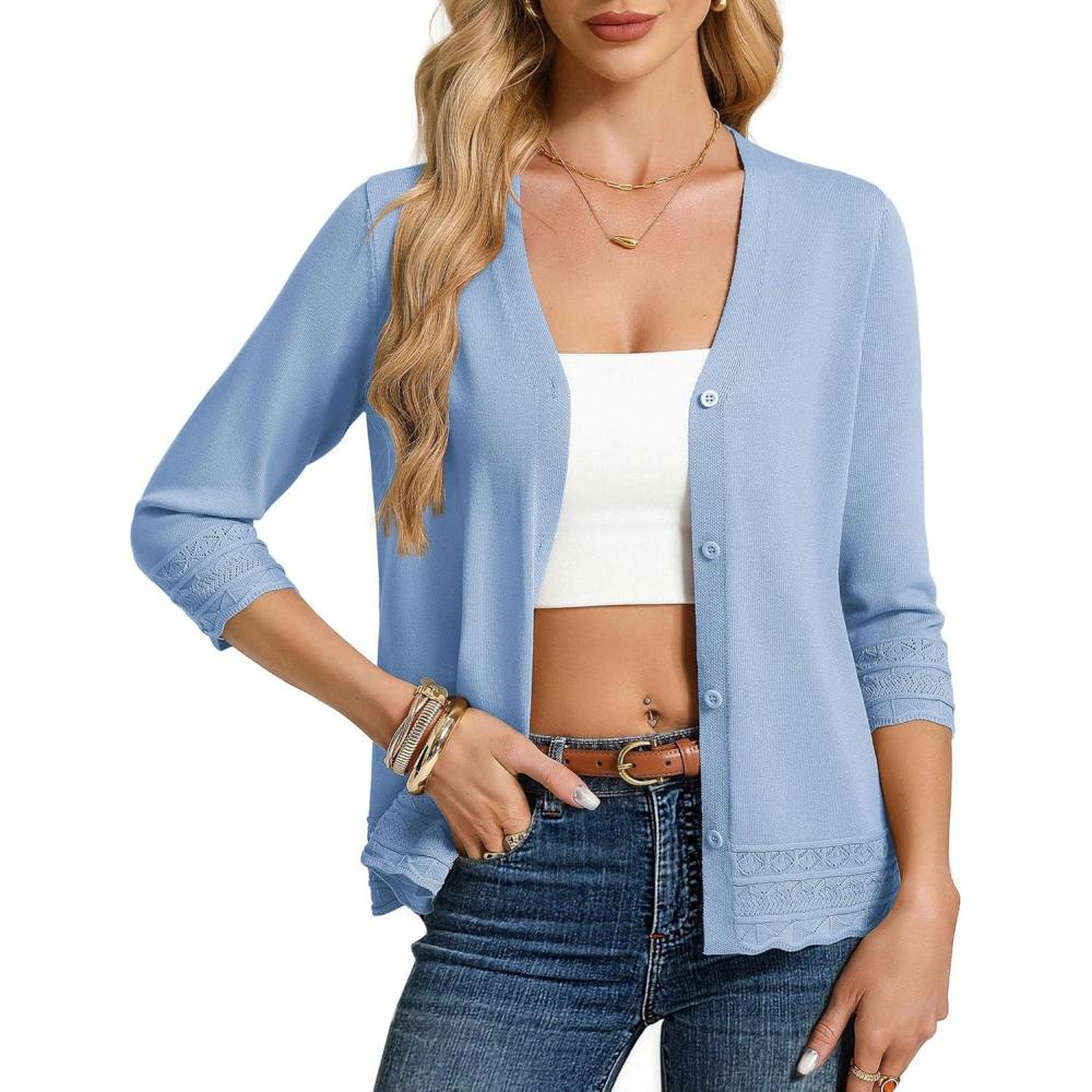 imageGRACE KARIN Cardigans for Women Trendy 34 Sleeve Lightweight Cardigan Spring Button Down Sweater Tops 2026Blue