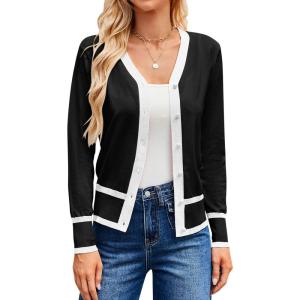 GRACE KARIN Cardigan Sweaters for Women Lightweight Long Sleeve Cropped Cardigan Spring Summer Fashion Clothing Outfits Shrug(Black White)