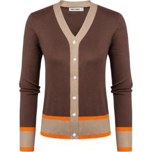 GRACE KARIN Cardigan Sweaters for Women Lightweight Long Sleeve Cropped Cardigan Spring Summer Fashion Clothing Outfits Shrug(Contrast Brown)