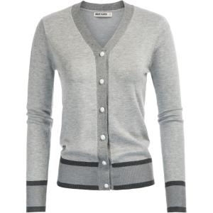 GRACE KARIN Cardigan Sweaters for Women Lightweight Long Sleeve Cropped Cardigan Spring Summer Fashion Clothing Outfits Shrug(Contrast Grey)