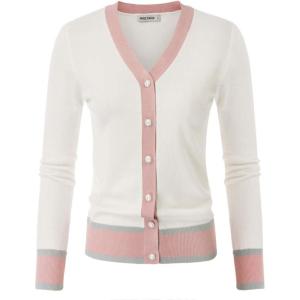 GRACE KARIN Cardigan Sweaters for Women Lightweight Long Sleeve Cropped Cardigan Spring Summer Fashion Clothing Outfits Shrug(Contrast-white)