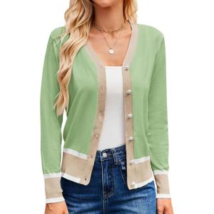 GRACE KARIN Cardigan Sweaters for Women Lightweight Long Sleeve Cropped Cardigan Spring Summer Fashion Clothing Outfits Shrug(Light Green)