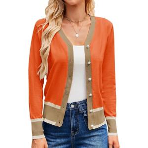 GRACE KARIN Cardigan Sweaters for Women Lightweight Long Sleeve Cropped Cardigan Spring Summer Fashion Clothing Outfits Shrug(Orange)