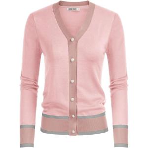GRACE KARIN Cardigan Sweaters for Women Lightweight Long Sleeve Cropped Cardigan Spring Summer Fashion Clothing Outfits Shrug(Pink)