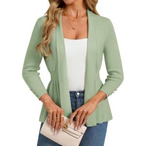 GRACE KARIN Cardigan for Women Trendy Lightweight Knit Sweaters Open Front Peplum Tops 2026 Spring Outfits(Sage Green)