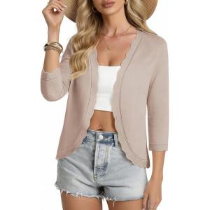 GRACE KARIN Women Lightweight Summer Cardigans 3/4 Sleeve Cropped Cardigan Sweaters Open Front Bolero Shrug(Camel)