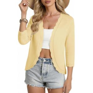GRACE KARIN Women Lightweight Summer Cardigans 3/4 Sleeve Cropped Cardigan Sweaters Open Front Bolero Shrug(Light Yellow)