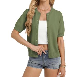 GRACE KARIN Womens Casual Short Sleeve Cardigan Lightweight Summer Cardigan Sweater 2026 Button Up Cropped Shrug Sweater(Army Green)