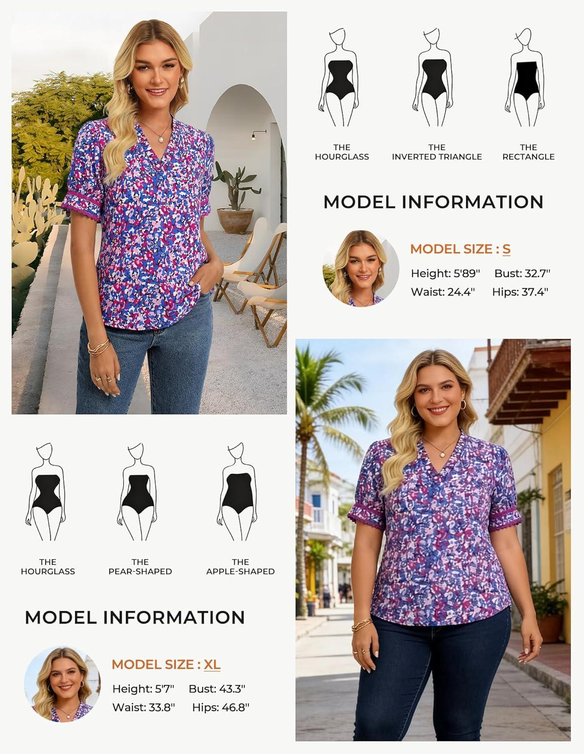 imageGRACE KARIN Women Boho Floral Tops Summer Puff Short Sleeve Dressy Casual Shirts 2026 Spring V Neck Vacation Work BlousePurple Floral