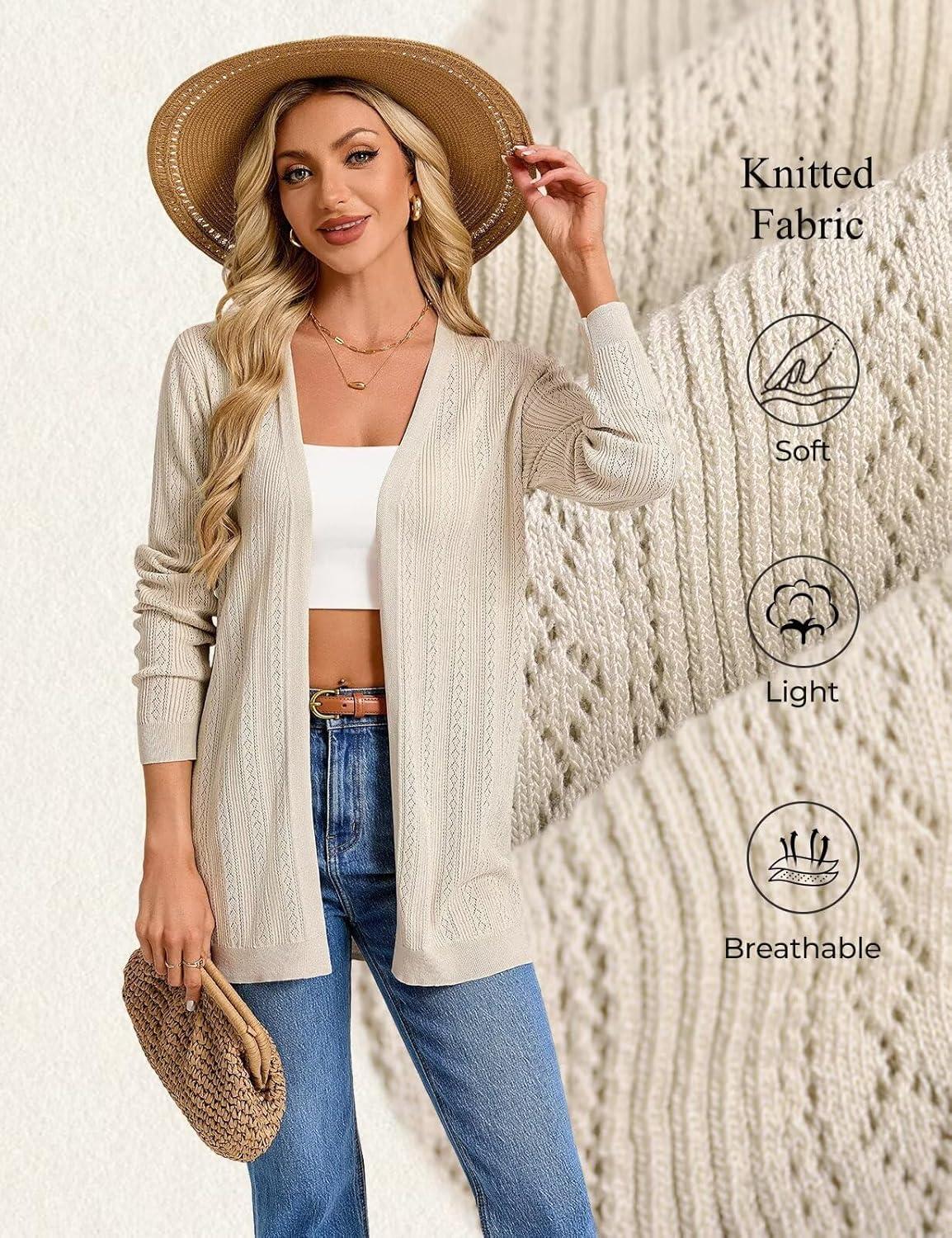 imageGRACE KARIN Womens Long Sleeve Lightweight Cardigans Open Front Crochet Cardigan Trendy 2026 Casual Spring Vacation OutfitsApricot