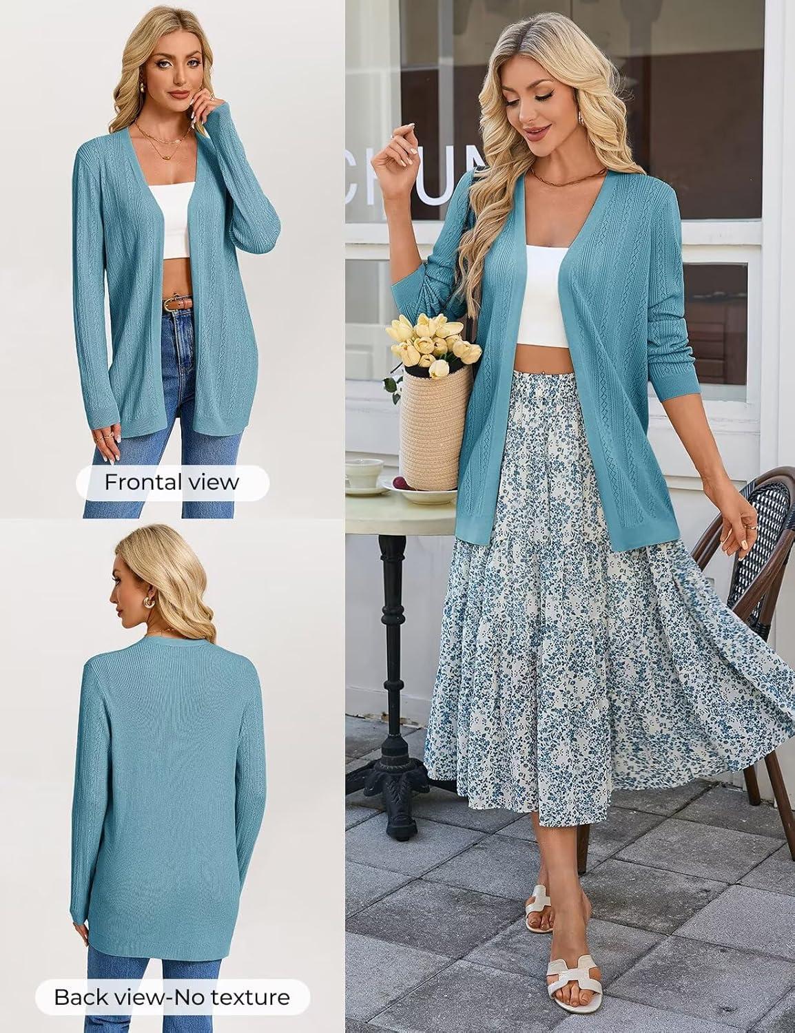 imageGRACE KARIN Womens Long Sleeve Lightweight Cardigans Open Front Crochet Cardigan Trendy 2026 Casual Spring Vacation OutfitsLight Blue
