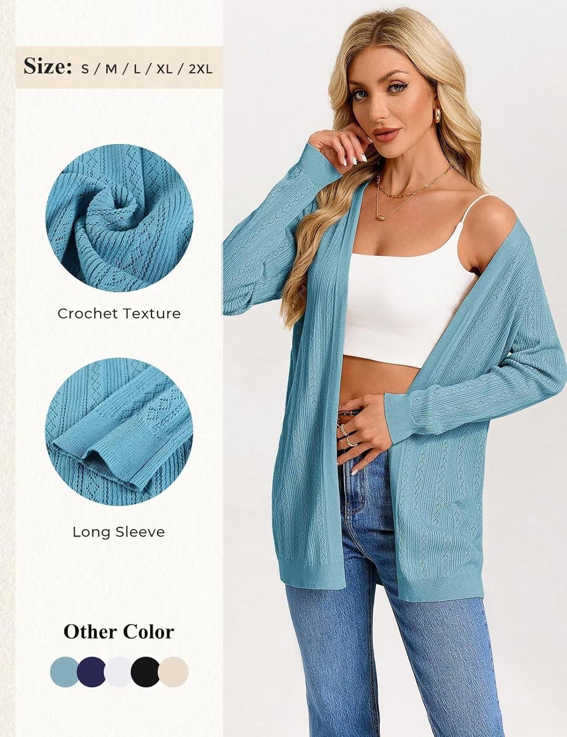 imageGRACE KARIN Womens Long Sleeve Lightweight Cardigans Open Front Crochet Cardigan Trendy 2026 Casual Spring Vacation OutfitsLight Blue