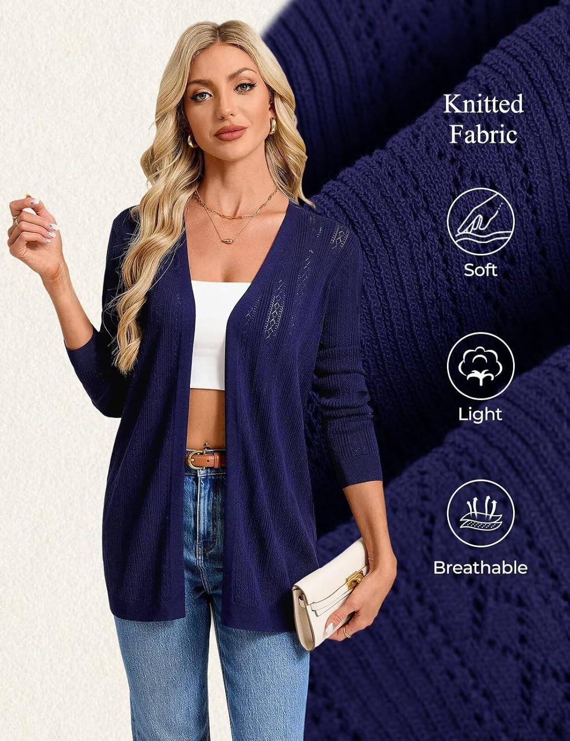 imageGRACE KARIN Womens Long Sleeve Lightweight Cardigans Open Front Crochet Cardigan Trendy 2026 Casual Spring Vacation OutfitsNavy Blue