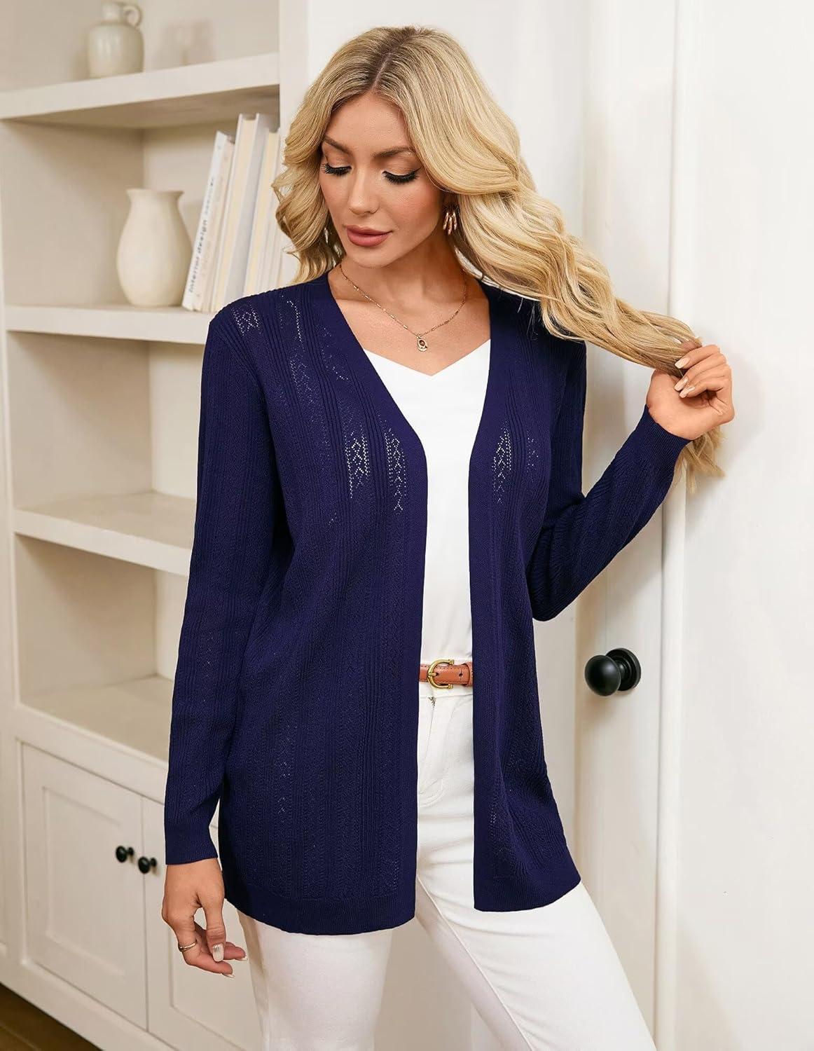imageGRACE KARIN Womens Long Sleeve Lightweight Cardigans Open Front Crochet Cardigan Trendy 2026 Casual Spring Vacation OutfitsNavy Blue