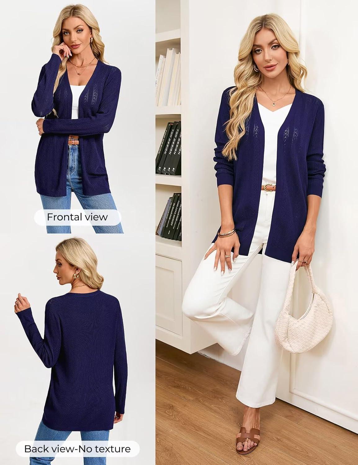 imageGRACE KARIN Womens Long Sleeve Lightweight Cardigans Open Front Crochet Cardigan Trendy 2026 Casual Spring Vacation OutfitsNavy Blue