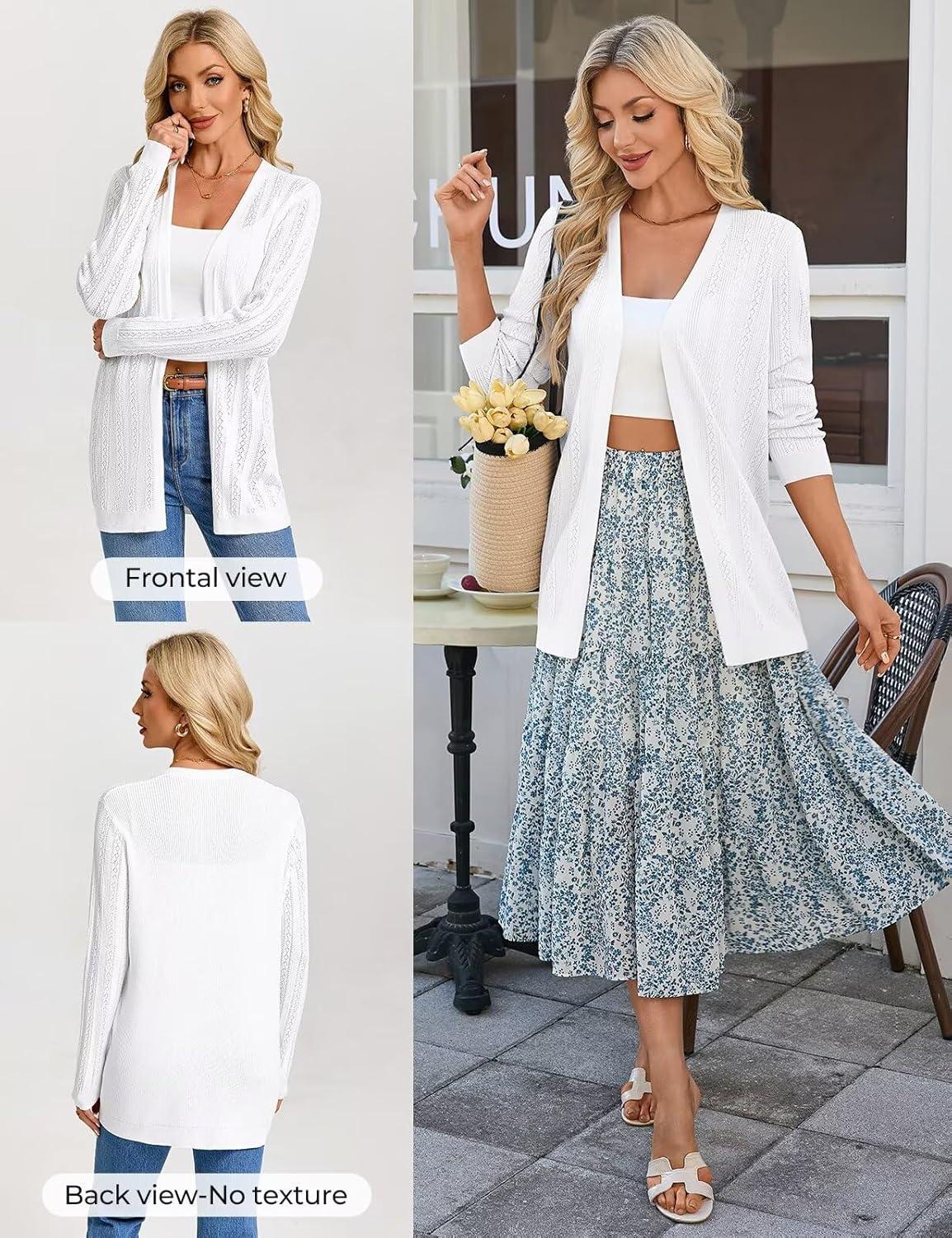 imageGRACE KARIN Womens Long Sleeve Lightweight Cardigans Open Front Crochet Cardigan Trendy 2026 Casual Spring Vacation OutfitsWhite
