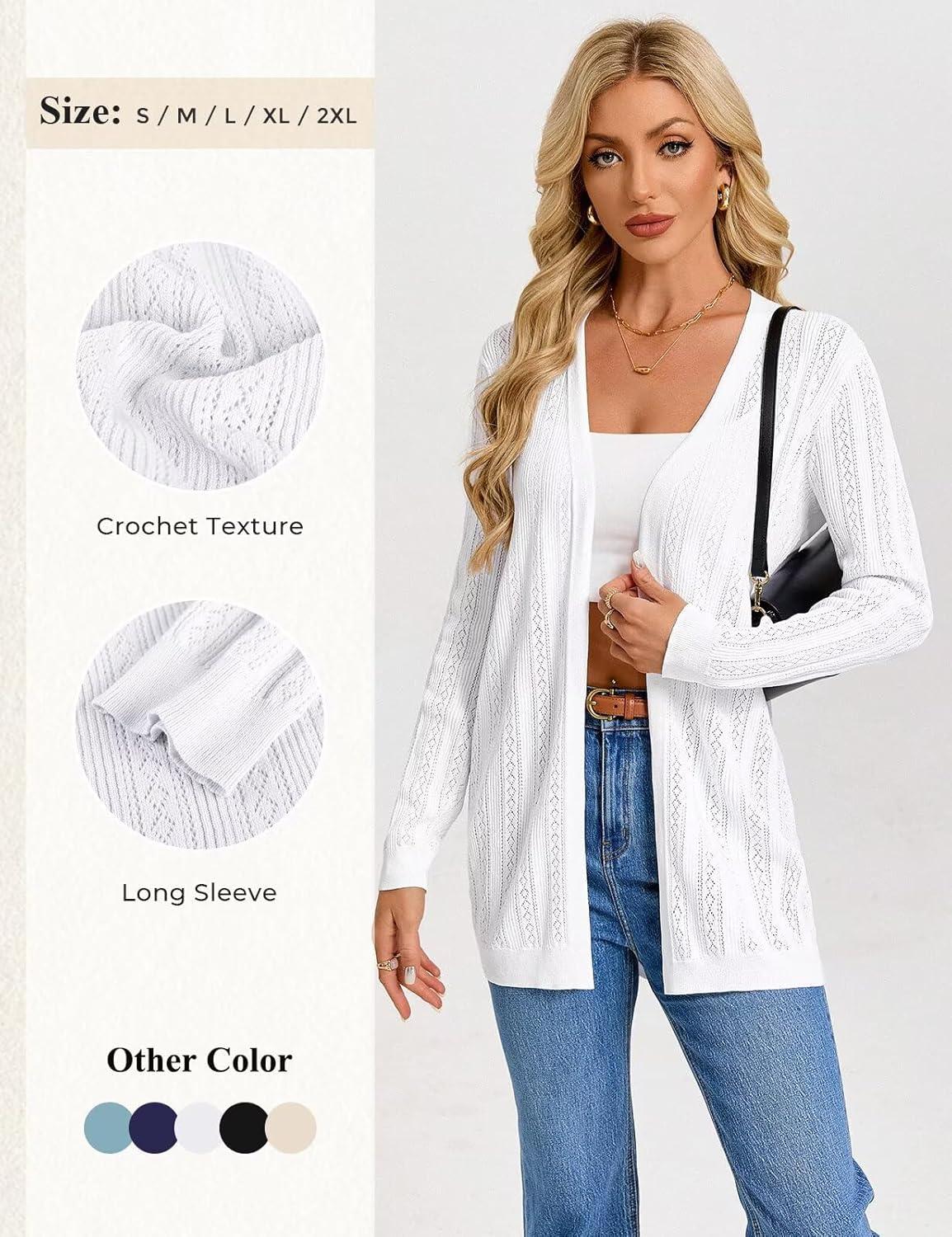 imageGRACE KARIN Womens Long Sleeve Lightweight Cardigans Open Front Crochet Cardigan Trendy 2026 Casual Spring Vacation OutfitsWhite