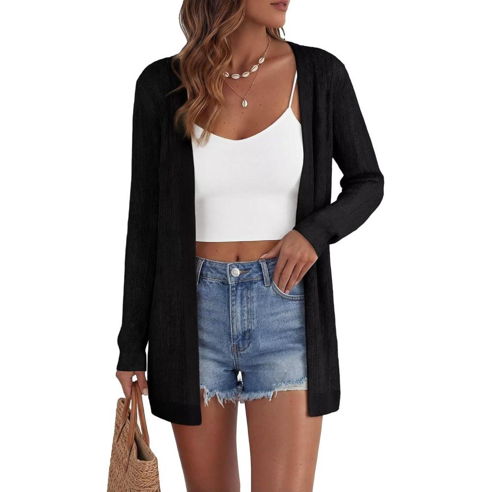 imageGRACE KARIN Womens Long Sleeve Lightweight Cardigans Open Front Crochet Cardigan Trendy 2026 Casual Spring Vacation OutfitsBlack