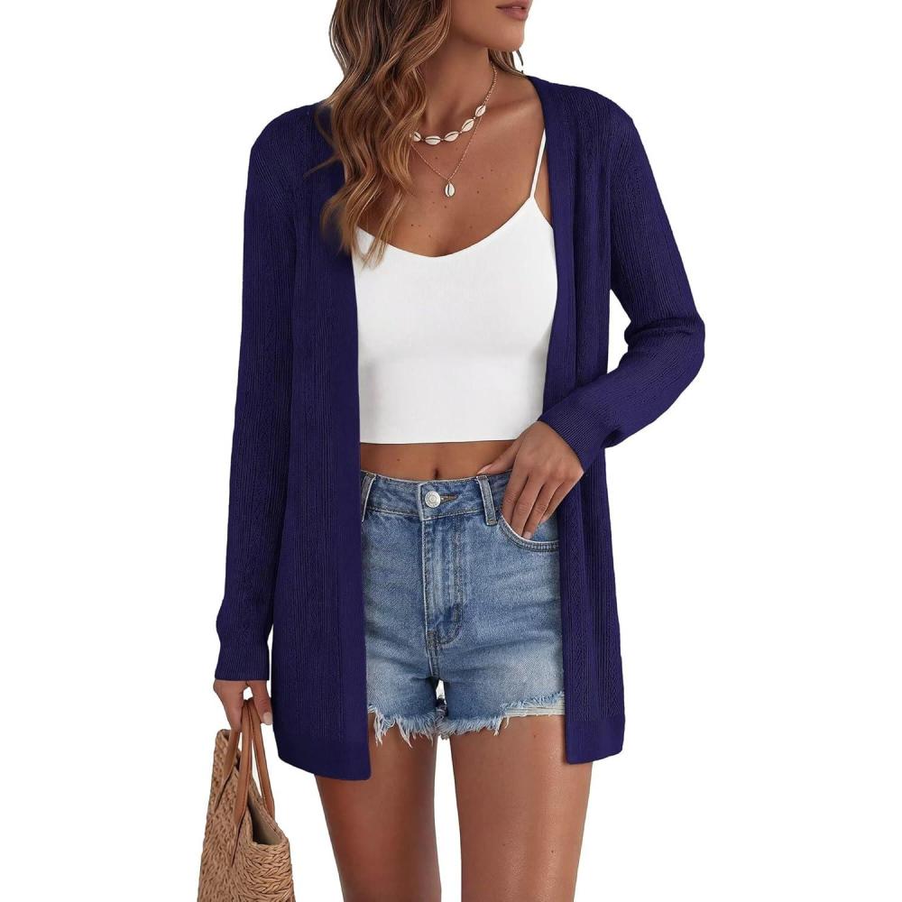 imageGRACE KARIN Womens Long Sleeve Lightweight Cardigans Open Front Crochet Cardigan Trendy 2026 Casual Spring Vacation OutfitsNavy Blue