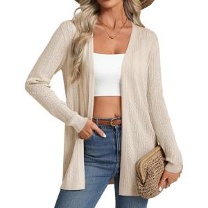 GRACE KARIN Womens Long Sleeve Lightweight Cardigans, Open Front Crochet Cardigan Trendy 2026, Casual Spring Vacation Outfits(Apricot)