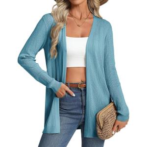 GRACE KARIN Womens Long Sleeve Lightweight Cardigans, Open Front Crochet Cardigan Trendy 2026, Casual Spring Vacation Outfits(Light Blue)