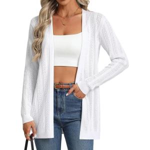GRACE KARIN Womens Long Sleeve Lightweight Cardigans, Open Front Crochet Cardigan Trendy 2026, Casual Spring Vacation Outfits(White)