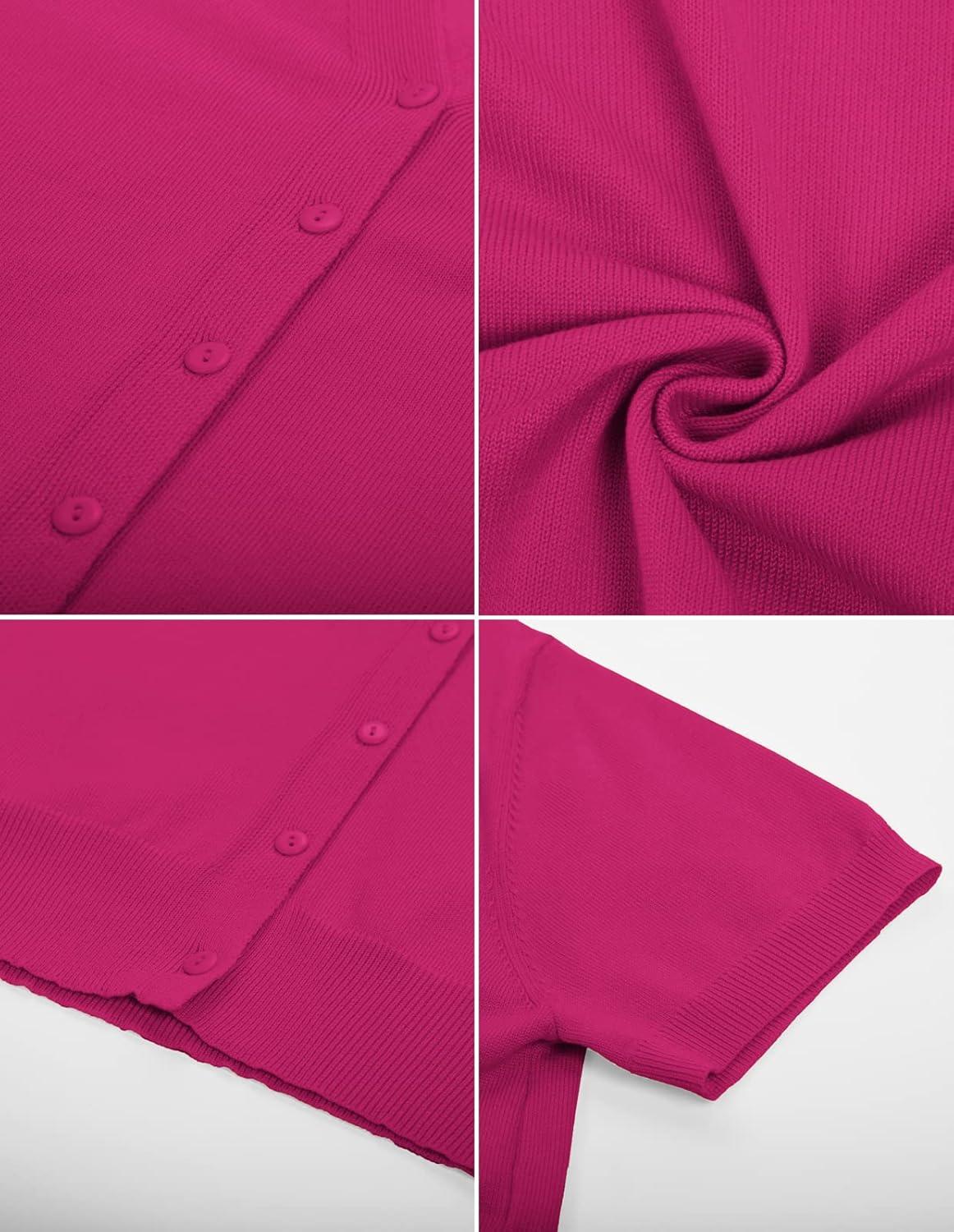 imageGRACE KARIN Womens Short Sleeve Cardigan Sweaters 2026 Summer Lightweight Cropped Cardigan V Neck Casual Clothing TopsHot Pink
