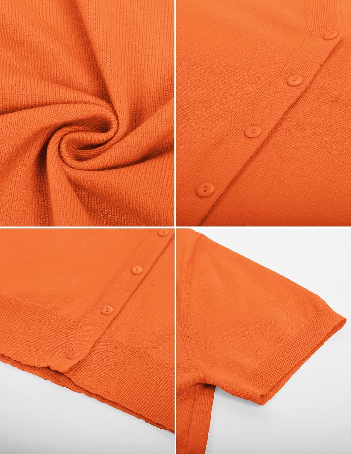 imageGRACE KARIN Womens Short Sleeve Cardigan Sweaters 2026 Summer Lightweight Cropped Cardigan V Neck Casual Clothing TopsOrange