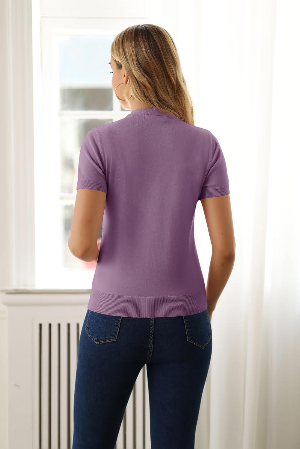 imageGRACE KARIN Womens Short Sleeve Cardigan Sweaters 2026 Summer Lightweight Cropped Cardigan V Neck Casual Clothing TopsPurple
